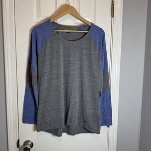 New Era Womens T-Shirt Scoop Neck‎ Long Sleeve Color Block Gray/Blue Size Large